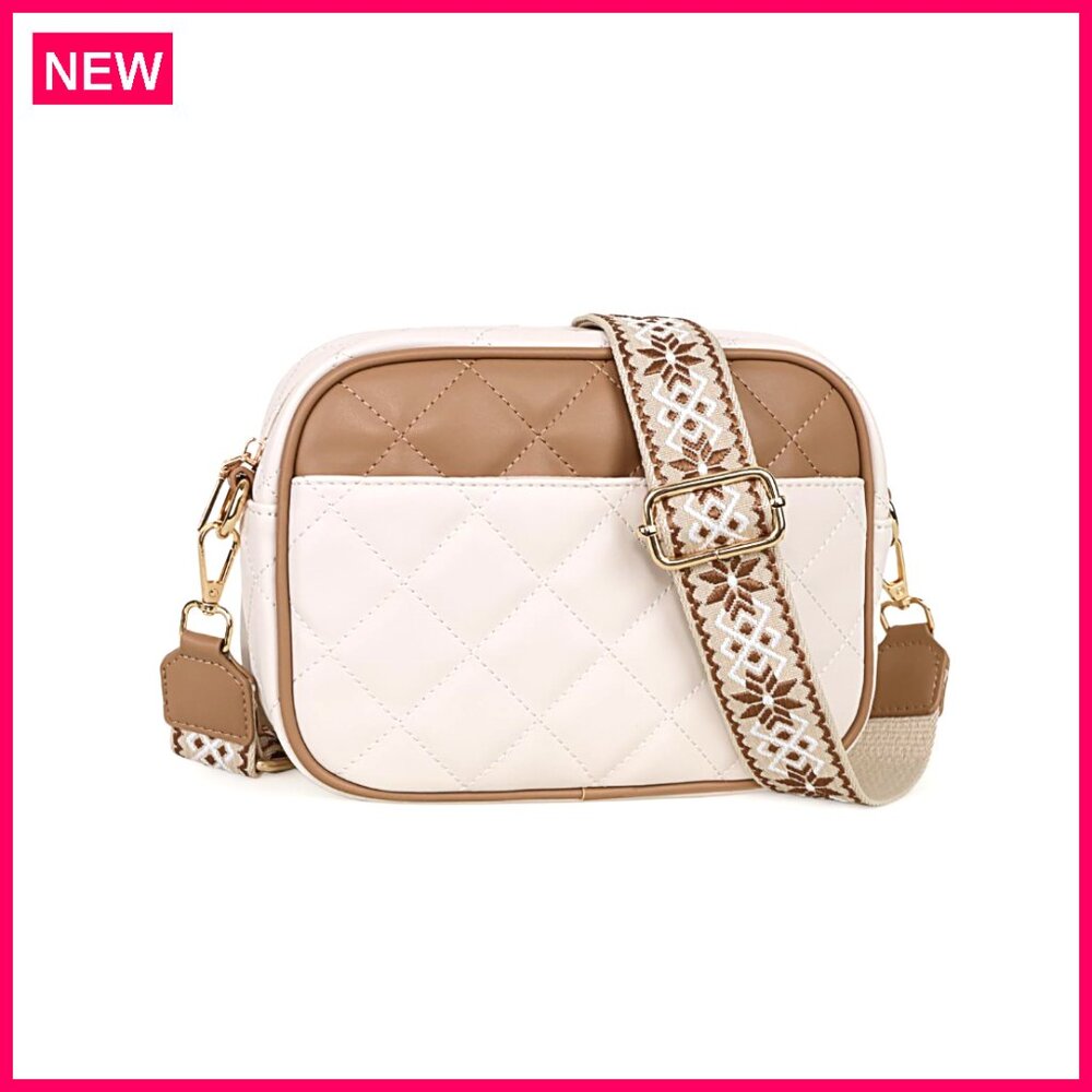 Small Quilted Vegan Leather Crossbody Bag with Multiple Pockets